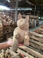 Chat en bois, artisanat fait main de thaïlande, noir et brun foncé