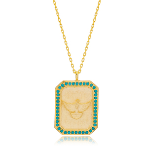 Pierre Turquoise européenne en forme géométrique, Design d'aigle, vente en gros, argent Sterling 925, bijoux faits à la main - Product Image 1