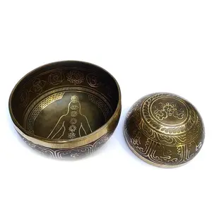 7 Chakra Design High Quality Handmade Himalaya Tibetan Singing Bowl and Hammered For Yoga Meditation in Bronze Brass Aluminum