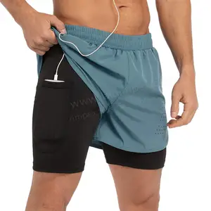 Shorts de compressão para homens, novo design personalizado 2 em 1 em branco com forro atlético esportivo para corrida
