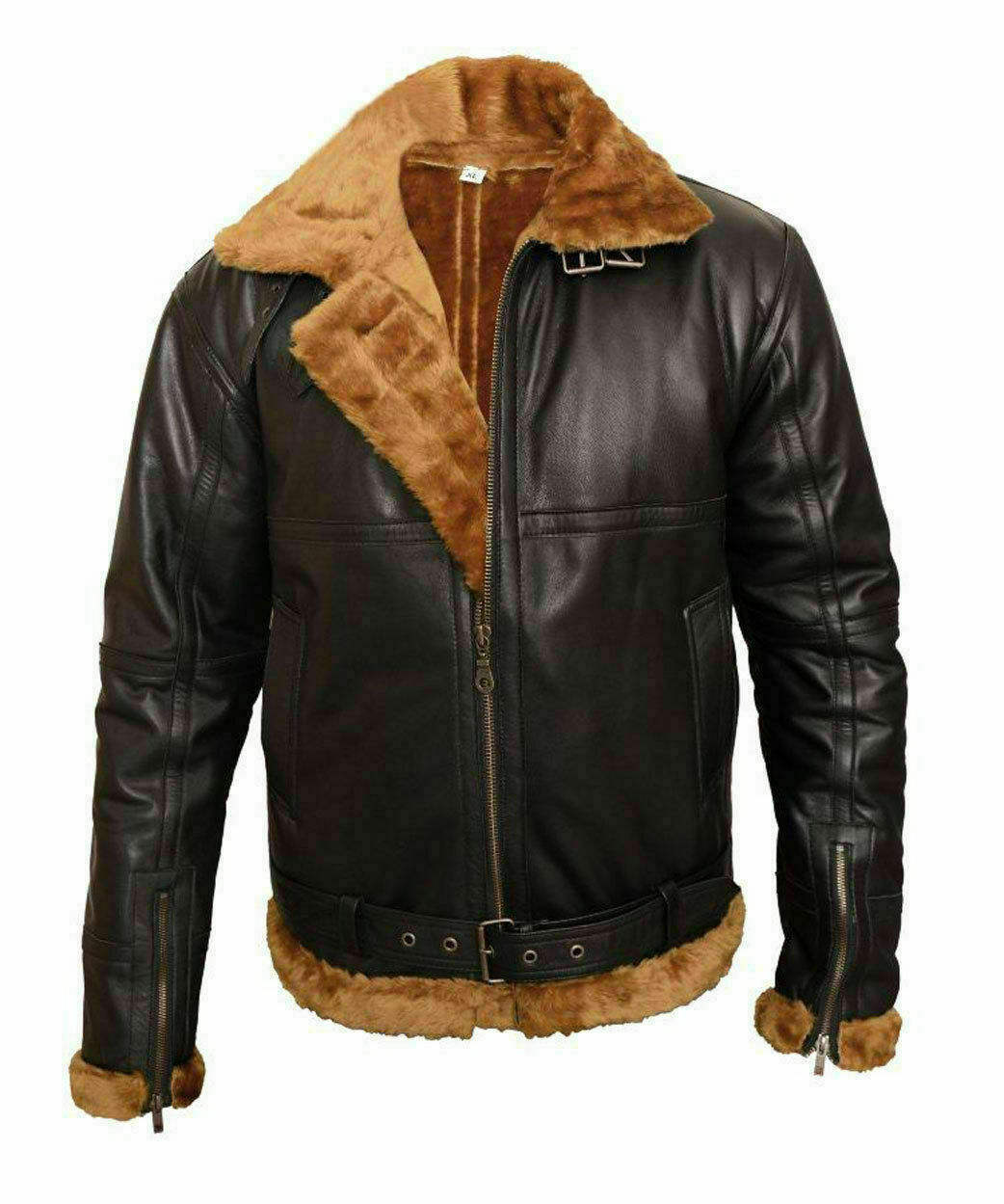 Custom Mannen Bont Shearling Aviator Schapenvacht Vliegende Bomber Leren Jas