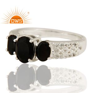 Black Onyx and Topaz Gemstone Prong <b>Set</b> Ring Manufacturer Handmade 925 Sterling Fine Silver Ring Jewelry - Product Image 3
