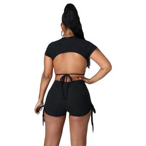 Instahot — ensemble deux pièces pour femmes, Shorts décontractés, Sexy, pour filles, vêtements actifs, slim, haut court, soutien-gorge, à la mode, avec propre Logo - Product Image 4