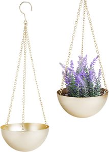 Modern Decorative Brass-Tone Bowl Hanging Planter with Metal Chains - Product Image 2