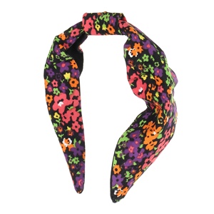 Diadema de satén con estampado Floral de alta calidad para mujer, nudo Vintage, tela Multicolor cubierta, accesorios para el cabello, tocado Vintage con lazo - Product Image 3