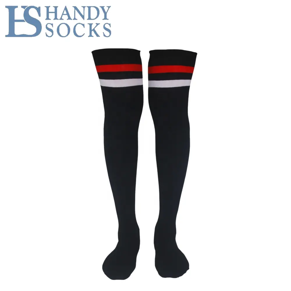 Custom 100 Cotton Women's Old School Uniform Cushioned Thick Anti Slip Colored Striped Long Knee Thigh High Tube Socks