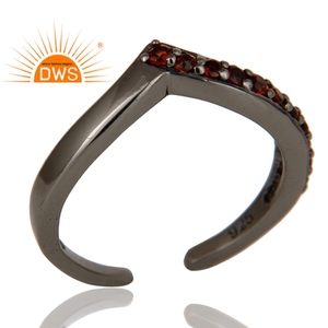 แหวนสำหรับผู้หญิง,แหวนหมั้นเงินแท้ชุบโรเดียมสีดำชุดเครื่องประดับโกเมนสวยขายส่ง - Product Image 2