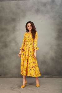 Robe longue brodée en coton et soie pour femmes, carreaux de fleurs, vêtement de styliste, nouvelle Collection 500 - Product Image 4