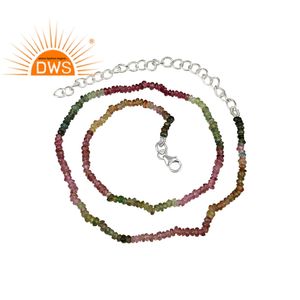 Multi Color piedras preciosas de turmalina collar de cuentas bien 925 joyas de plata esterlina mayorista - Product Image 1