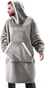 Men's Embroidered Solid 100% Cotton Fleece <b>Hoodie</b>-Autumn Windproof Eco-Friendly <b>Blanket</b> Outerwear - Product Image 3