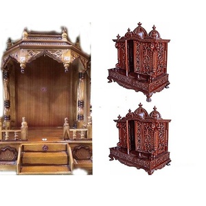 Mandir/Puja Ghar en bois de teck, artisanat traditionnel, sanctuaire domestique avec tiroirs, design de temples sculptés à la main, collection Los Angeles - Product Image 1