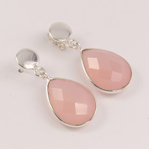 Haute Qualité Stud Post Boucles D'oreilles Rose Calcédoine Checker Briolette Pierres 925 Solide En Argent Sterling Magasin Bijoux Pour Femmes - Product Image 1