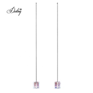 Pendientes de cubo adornados con cristales de Swarovski Plata de Ley 925 Daisini Pendientes colgantes de cadena larga Arco IRIS - Product Image 5
