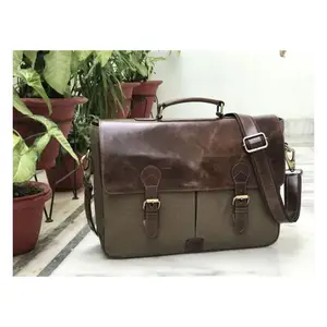 Private Label Business casual Leather Designer Business Canvas 14 Laptop Messenger Portfolio Bag Messenger Bags