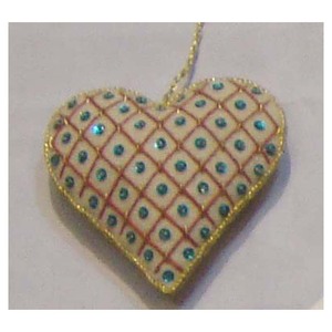 Christmas <b>Tree</b> Decorative Heart Hanging <b>Ornament</b> With Beaded Work - Product Image 1