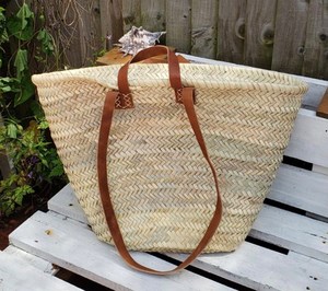 Panier de marché français de haute qualité avec double poignée en cuir - Product Image 1