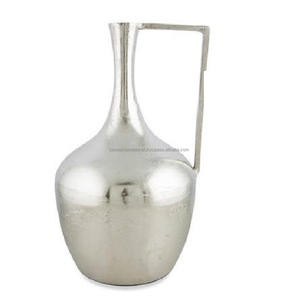 Florero de aluminio con acabado de plata, jarrones de Metal hechos en India, de alta calidad - Product Image 1