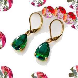 Natural Green Hydro Quartz Cut Pyramid Shape Stone Vintage Wedding <b>Stud</b> Earring 925 <b>Sterling</b> <b>Silver</b> Gold Plated Anniversary Gift - Product Image 1