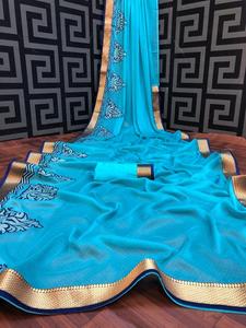 Le plus fabuleux Look Festival Porter Georgette Séquence Travail Saree avec Blouse Pièce Femmes Indiennes Porter Sari Pas Cher Bas Prix Ethnique - Product Image 5