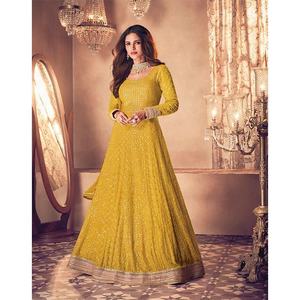 Vestido largo bordado de Georgette paquistaní para mujer, vestido de diseñador indio, amarillo, para boda y fiesta - Product Image 2