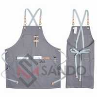 Venta al por mayor de ropa de trabajo vaquera con logotipo personalizado, delantales impermeables de algodón para limpieza de cocina, peluquería para cafetería, restaurante, algodón