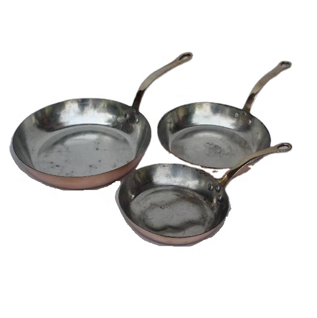 Copper Frying Pan with Pewter Lining and Long Brass Handles Polished Kitchen Ware Copper Kitchen Ware