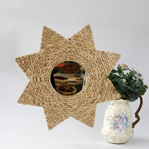 Woven Water Hyacinth <b>Wall</b> <b>Mirror</b> Flower Petal Scalloped Frame, <b>Round</b> Woven Decorative Hanging <b>Mirror</b> for Home Bedroom - Product Image 3
