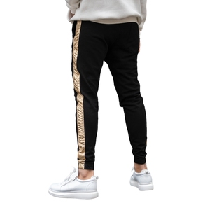 Jogger de rayas doradas para hombre, ropa urbana informal de 2023 algodón, y tobillos elásticos con cordones, color negro, venta al por mayor, 100% - Product Image 3