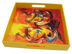 Plateau de service en bois écologique personnalisable laqué de forme ovale imprimé paon pour un usage domestique ou cadeaux promotionnels de mariage - Product Image 6