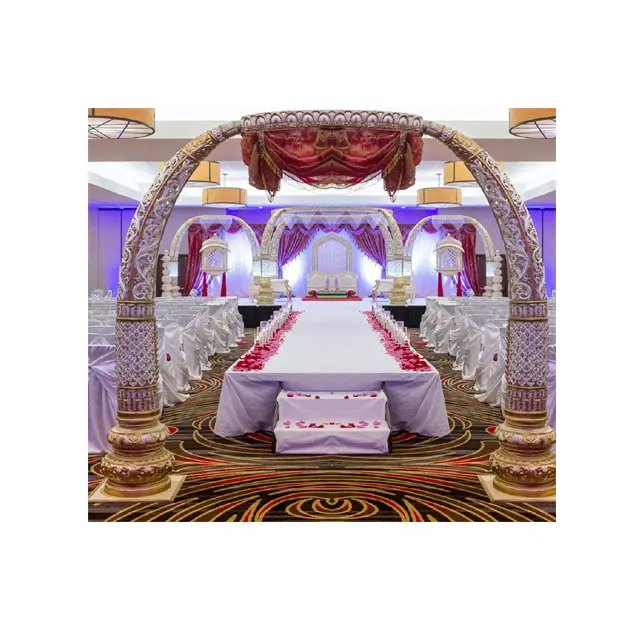 Srilankan Wedding Theme Trunk Pillar Mandap South Indian Tusk Wedding Mandap Decor Luxury Hindu FRP Maharani Wedding Mandap