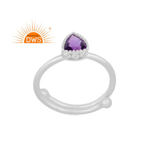 Bague empilable en argent sterling fin avec améthyste naturelle, design triangulaire, pour femme, collection 2026, best-seller, fabricant de bijoux - Product Image 1