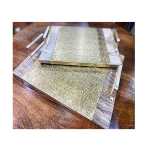 ถาดเสิร์ฟอาหารสองขนาดที่แตกต่างกันถาดเสิร์ฟอาหารไม้คุณภาพพรีเมี่ยมถาดเสิร์ฟพร้อมด้ามจับทองเหลืองสำหรับงานศิลปะที่บ้าน - Product Image 6