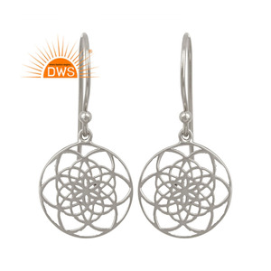 White Rhodium Plated <b>Earring</b> Sterling <b>Silver</b> Floral Chakra Designer <b>Dangle</b> <b>Earring</b> Jewelry Manufacturers Classic Collection - Product Image 1