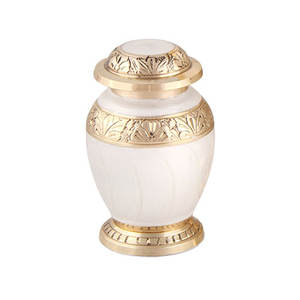 Perle Blanc Avec Or Gravé Petit souvenir Crémation Urne Fournitures Funéraires - Product Image 1