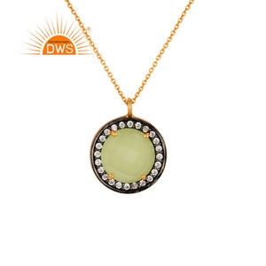 Round Prehnite Chalcedony Zircon Set Pendant Necklace Gold Plated 925 Silver Necklace Jewelry Wholesale - Product Image 1