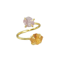 Bagues en pierres précieuses citrine et tanzanite - Bagues réglables en acier inoxydable plaqué rhodium à double pierre pour garçons et filles
