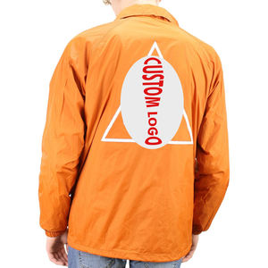 Veste coupe-vent en toile de couleur unie pour hommes, col à boutons brodés, style entraîneur, look hiver décontracté, logo personnalisé caché - Product Image 3