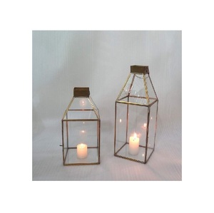 Premium Vantage Glass <b>Terrarium</b> Candle Holder Brass Metal New Design <b>Geometric</b> Shape Fancy Lantern T-light Holder Candle Holder - Product Image 2