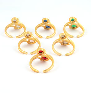 Bague Double pierre en Agate blanche, forme ronde, Design classique, Unique, plaqué or mat, ouvert, réglable, anneaux empilables, bijoux - Product Image 6