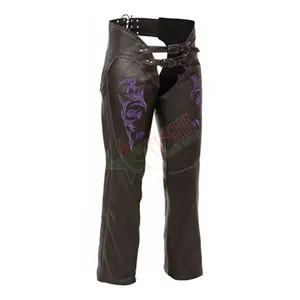 Unique Design Ladies Black Leather Riding Chaps With Wing Embroidery Horse Riding Full Chaps Pants Leather Chaps Pants