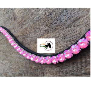 TRENDY ROSE LAQUER CRISTAL EQUESTRE CHEVAL BROW BAND Luxe Haute Qualité Western Racing Accessoire Dos Ouvert Cuir Équitation - Product Image 3