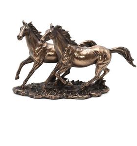 Statue de 2 chevaux en Bronze, artisanat en résine en polyrésine finition cuivre, avec support Pawti, pièce décorative intérieure et extérieure, cadeau Fengshui - Product Image 2