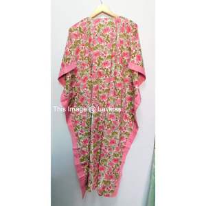 Robe d'été pour filles, caftan en coton, tenue décontractée, de style bohème, avec imprimés blocs à la main, pour dormir le soir - Product Image 5