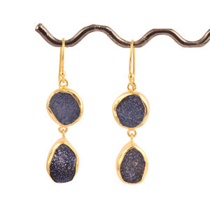 เครื่องประดับ Boho ทำด้วยมือเครื่องประดับคริสตัลธรรมชาติต่างหูห้อยน้ำตาลดรูซี่ทองเหลืองชุบทองสองชั้นต่างหู - Product Image 1