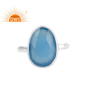 Bague à facettes en pierre précieuse de calcédoine bleue, en argent Sterling 925, fabrication de bijoux - Product Image 1