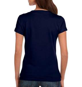 Navy Blue V-Neck T-<b>Shirt</b> for <b>Women</b> 100% Cotton Short Sleeve Plain Dyed Custom Logo OEM Customized Blank V-Neck Patches Appliques - Product Image 2
