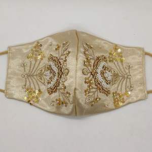 Stylish Embroidered Mask For Women With Pearl And Crystal <b>Glass</b> Bead Detailing Perfect Accessory For Bridal Wear Or Occasions - Product Image 1