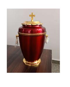 Urne funéraire en métal blanc de fer avec croix d'or - Product Image 3