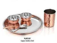 Ensemble de Thali Indien King International, Ensemble de Thali Moon avec Verre à Eau, Acier de Haute Qualité avec Ensemble de Vaisselle en Cuivre avec Bols