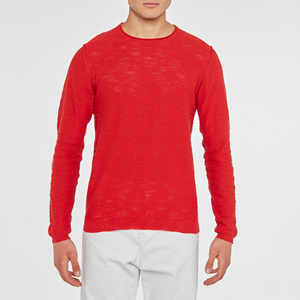 Maglia a girocollo da uomo fiammata 100% cotone tessuto a maniche lunghe filato tinta unita ODM - Product Image 1